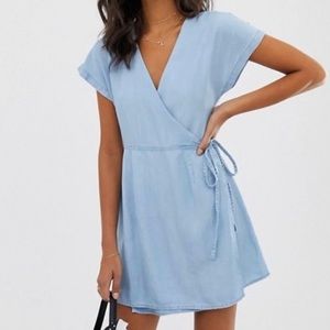 ASOS Denim Light Blue Chambray Wrap Dress